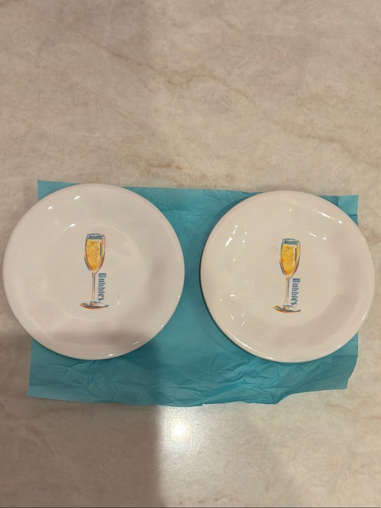 Pier 1 Other - Pier 1 White Ceramic Champagne Plate Pair with Yellow & Blue Glass Motif